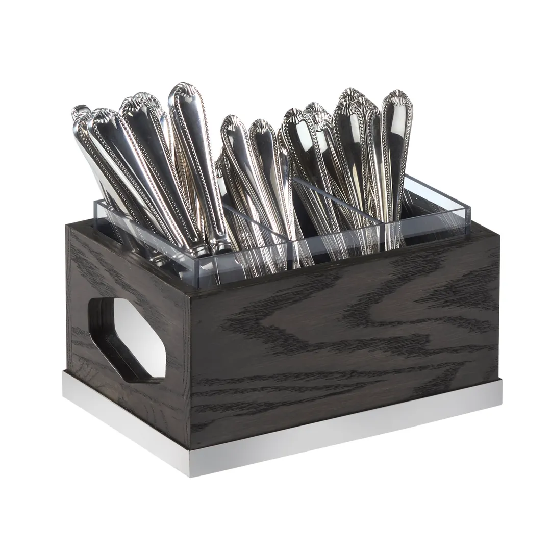 Cal-Mil 3811-87 Cinderwood 3-Compartment Utensil Holder, 9.5x6.75x4.75in, Oak Wood, Dark Ash Gray