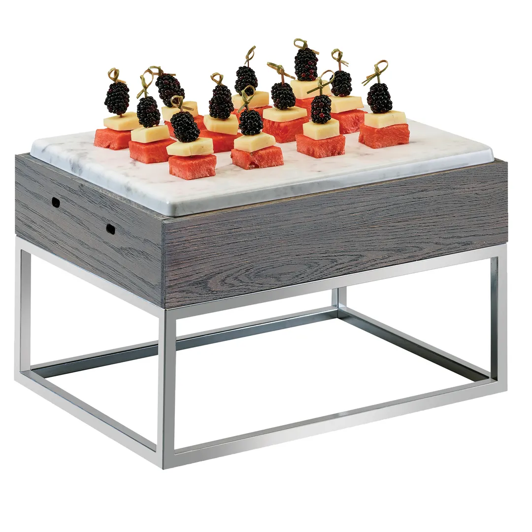Cal-Mil 3822-9-83 Display Riser, 15"W x 11"D x 9-1/4"H Rect, Faux Marble Top, Oak, Steel, Gray Wash
