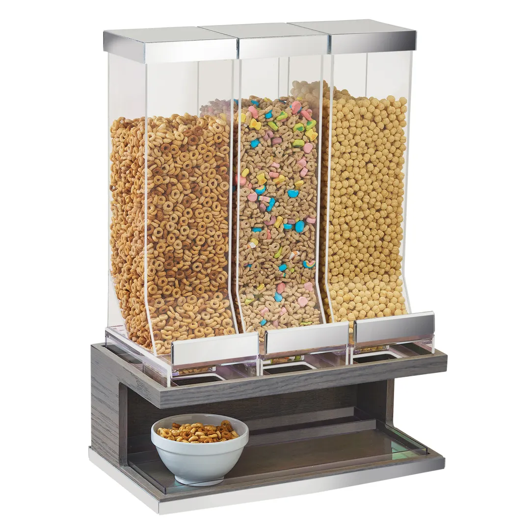 Cal-Mil 3823-83 Ashwood Cereal Dispenser, 3 x 10-L, 17.5"W x 9.5"D x 24"H, Oak Wood Base, Gray Wash