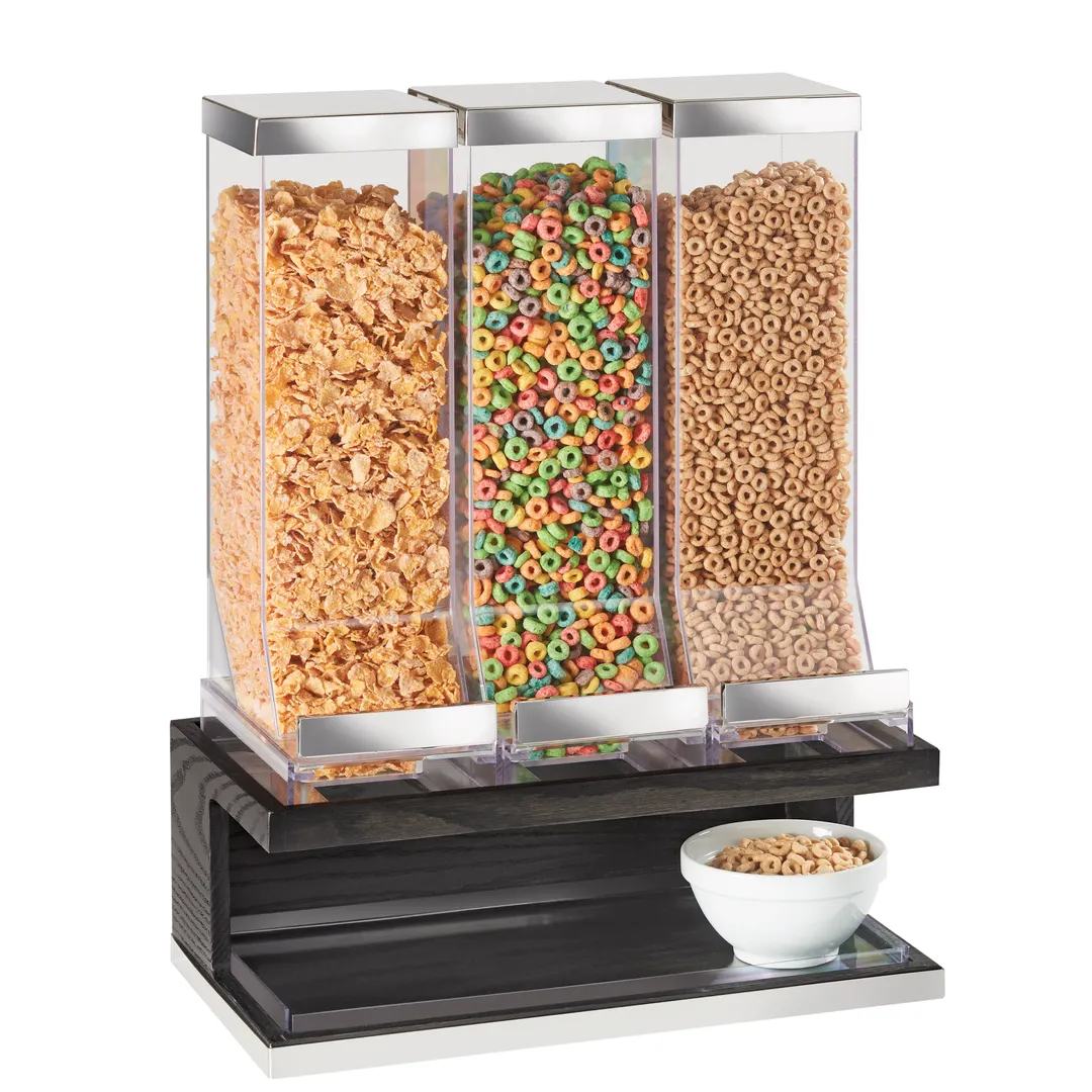 Cal-Mil 3823-87 Countertop Cereal Dispenser 17.5"W x 9.5"D x 24"H, Wood Base, Gray, 3 Bins, BPA‑Free