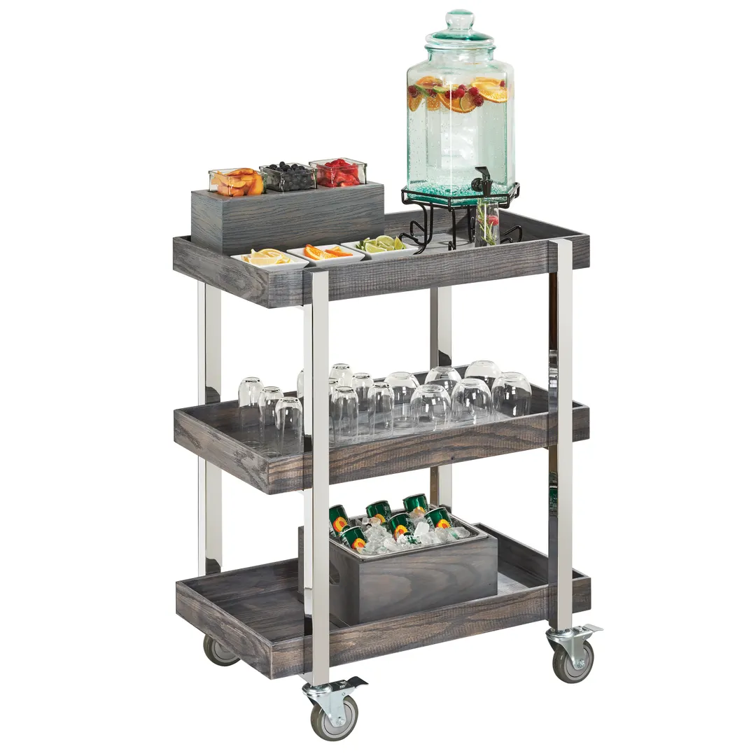Cal-Mil 3834-83 Ashwood 3-Tier Beverage Cart, 31"W x 20-1/8"D x 39-1/4"H, Oak Wood, Ash Gray, Heavy Duty Casters