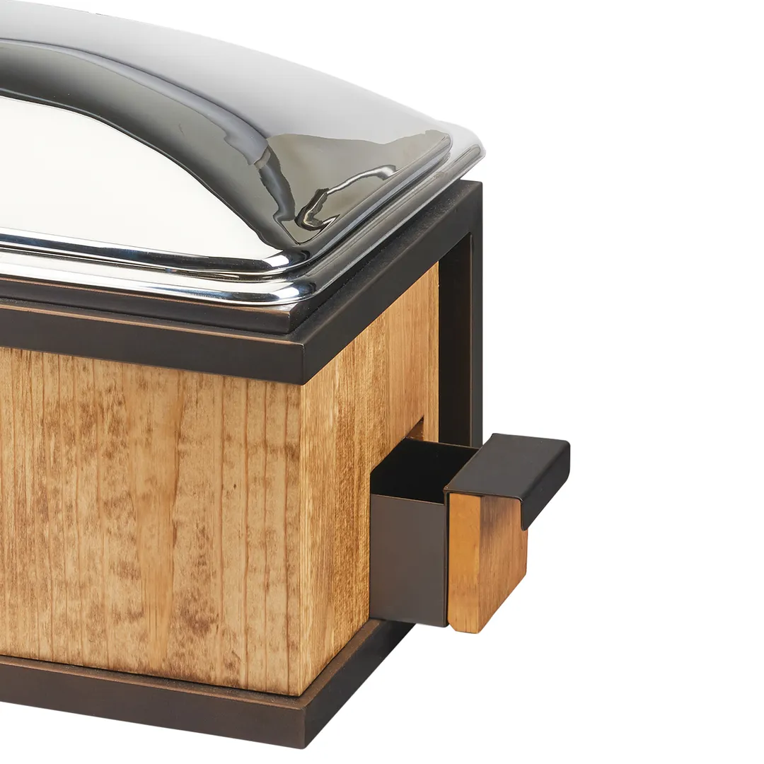 Cal-Mil 3907-84 Sierra Chafer, 8-qt Rect, 22x15x14 in, Pine & Bronze Lift Lid, Drawer & Windguard