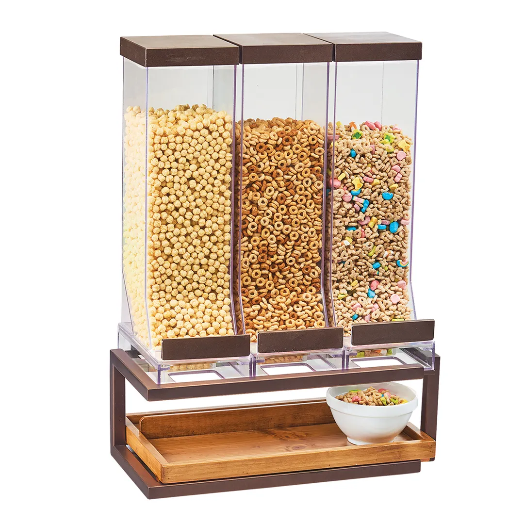 Cal-Mil 3909-84 Sierra Cereal Dispenser, Countertop, 3×10 L Bins, 18x10x24in, Pine, Bronze Finish