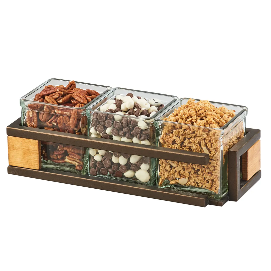 Cal-Mil 3910-3-84 Sierra Jar Display, 13"W X 5"D X 4.25"H (3) 4"W X 4"D Glass Jars, Rectangular