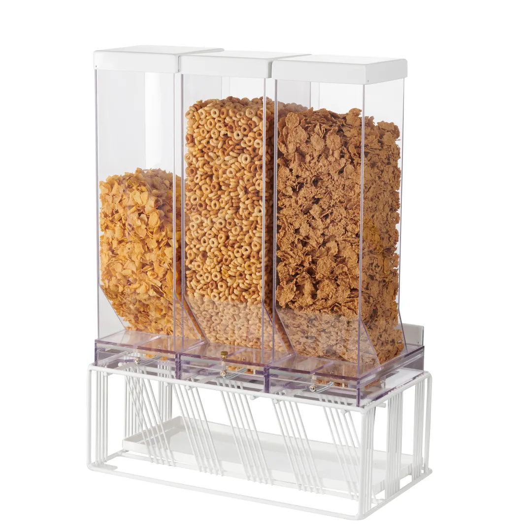 Cal-Mil 4108-15 Cereal Dispenser, 3×9 L Bins, 17x10x24 in, White, Plastic/Steel Base, BPA-Free