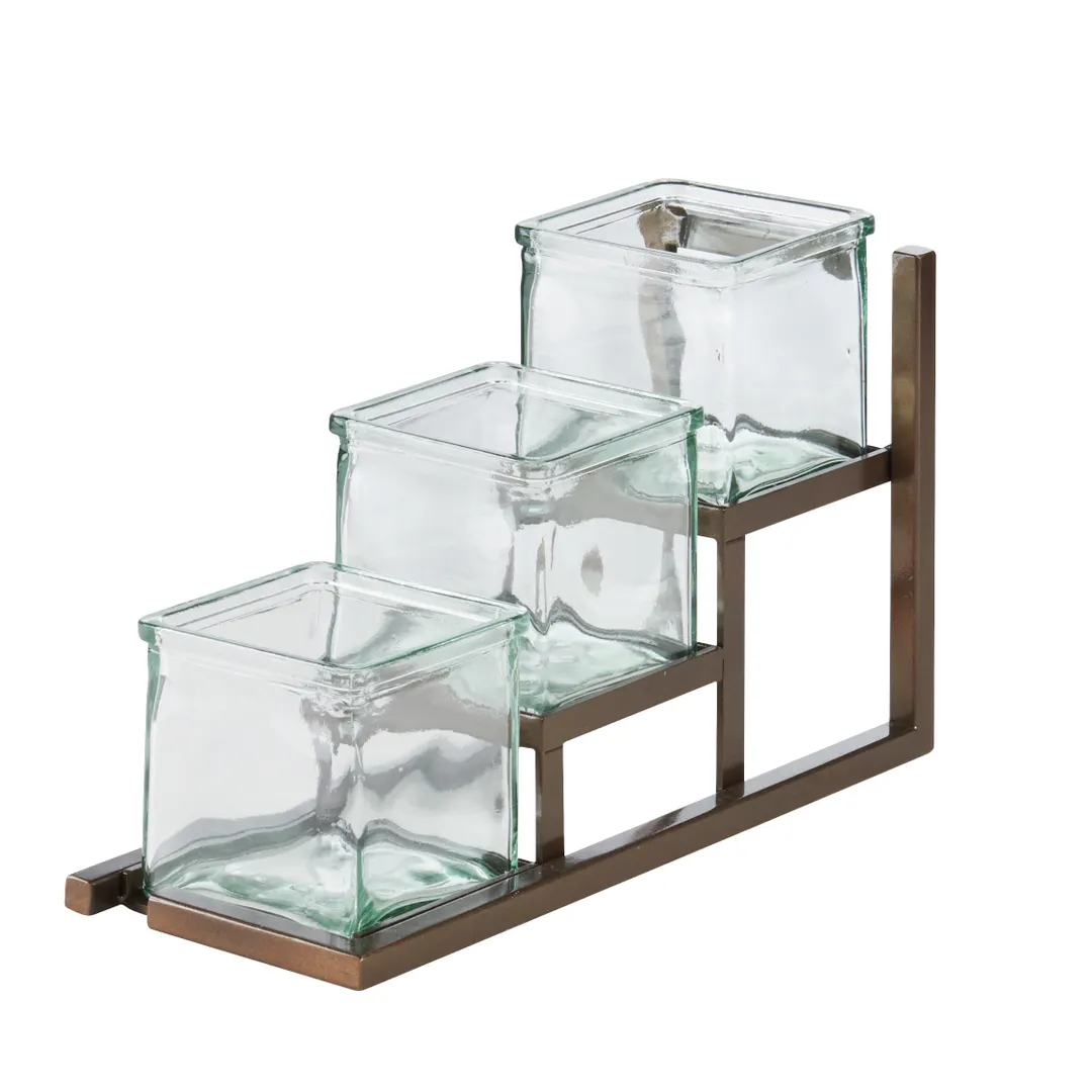 Cal-Mil 4304-84 Sierra Jar Display, 5"W X 12.75"D X 8"H, Three Step Unit (3) Glass Jars