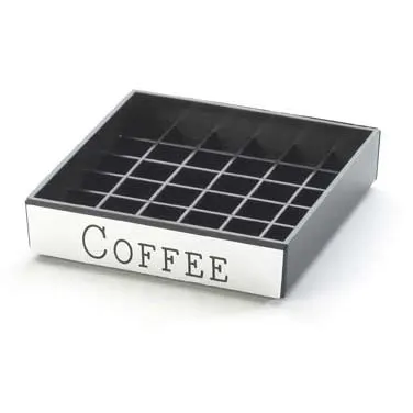 Cal-Mil 632-1 Engraved Coffee Drip Tray - Square 4" x 4", Black with Silver Trim, 5" Under Size