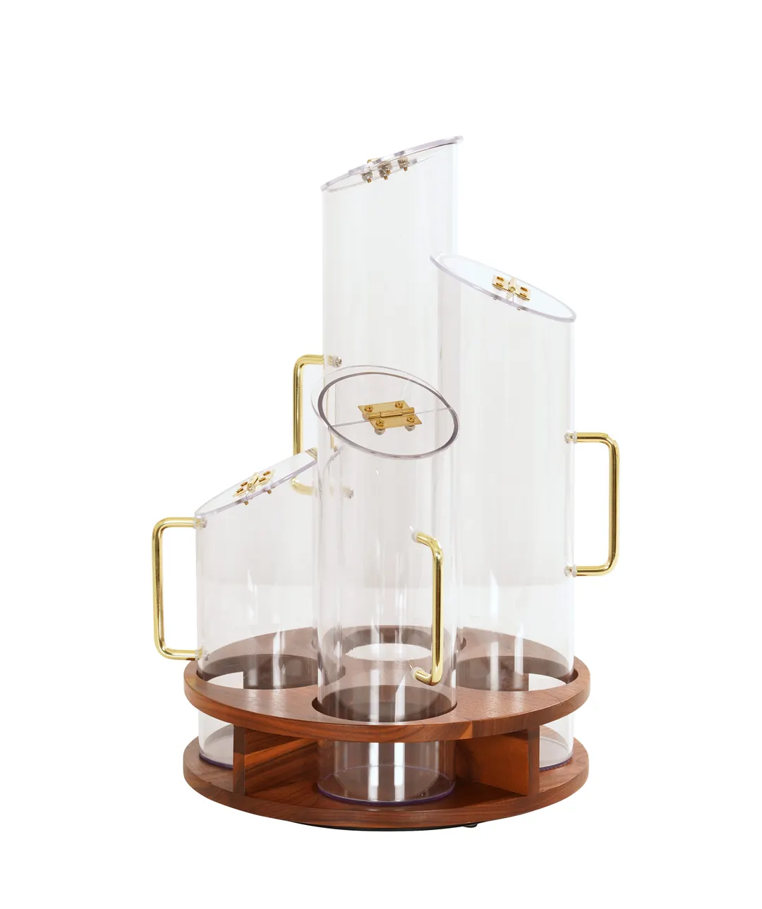 Cal-Mil 723-78 Countertop Cereal Dispenser 12" x 12" x 20" Walnut Rotating Swivel Base 4 Dispensers
