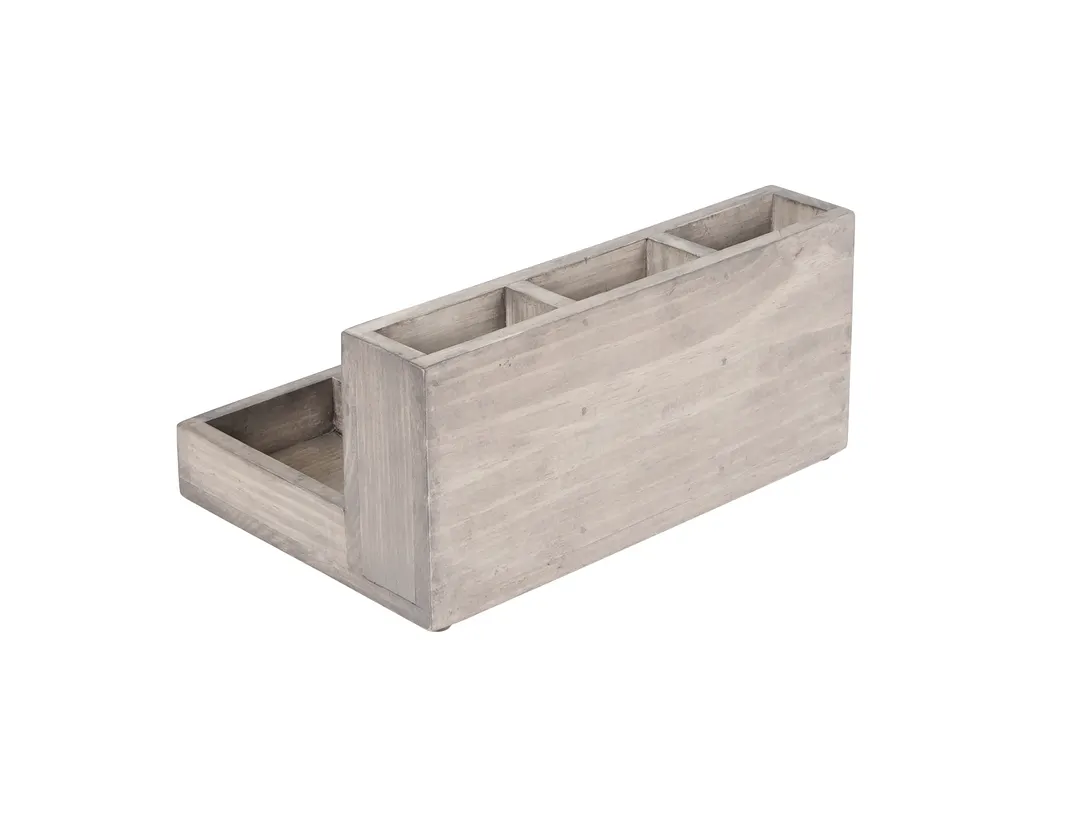 Cal-Mil 796-110 Aspen Packet And Stir Stick Holder, Gray-Washed Pine Wood, 6" X 9" X 4-11/32" H