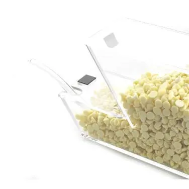 Cal-Mil 927-N Topping Bin, 4" W x 11" D x 7" H Clear Plastic BPA-Free, Notch, Magnetic Lid Stays Up