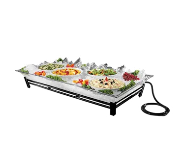 Cal-Mil IP202-39 Ice Display Pedestal: 48"W x 24"D x 8"H, PETG Pan With Drain, LED, Platinum, 500 lb