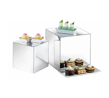 Cal-Mil MC700 Mirror Riser Set, 3 Square Acrylic Risers 8"-12", Mirrored Finish, Plastic Base- 3/Set