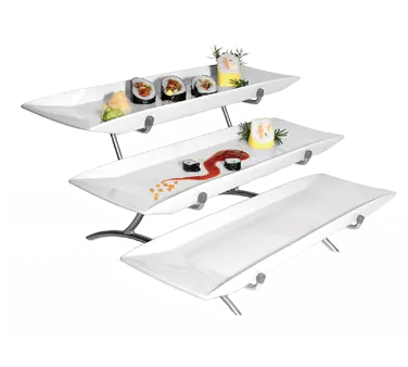 Cal-Mil PP1033-13 Platter Display, 23"L X 18"W X 12"H, 3-Tier (3) Long Rectangular Porcelain Platter