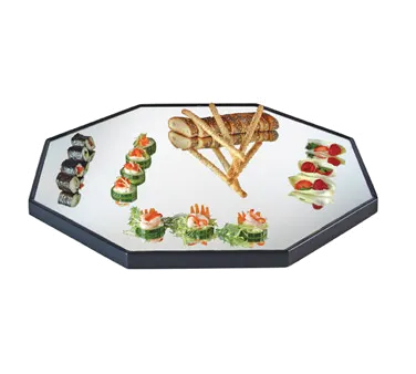 Cal-Mil RR241 - 24" Octagonal Mirror Tray, 24" Dia x 1" H, Glass with Black Acrylic Trim, Raised Rim