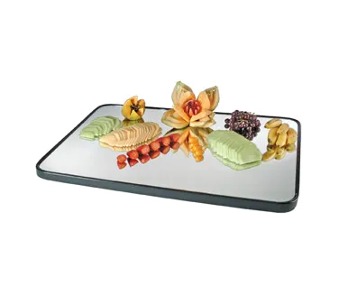 Cal-Mil RR323 Mirror Tray - Rectangular 24" x 32" Glass with Raised Black Acrylic Rim, Serving