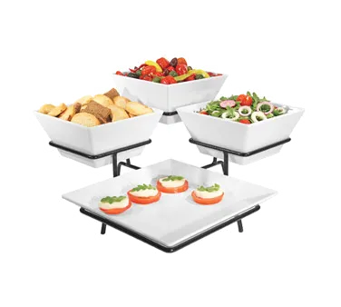 Cal-Mil SR1020-13 Gourmet Quad Platter/Bowl Display, 3-Tier (1) 11.5" Square Diamond Platter