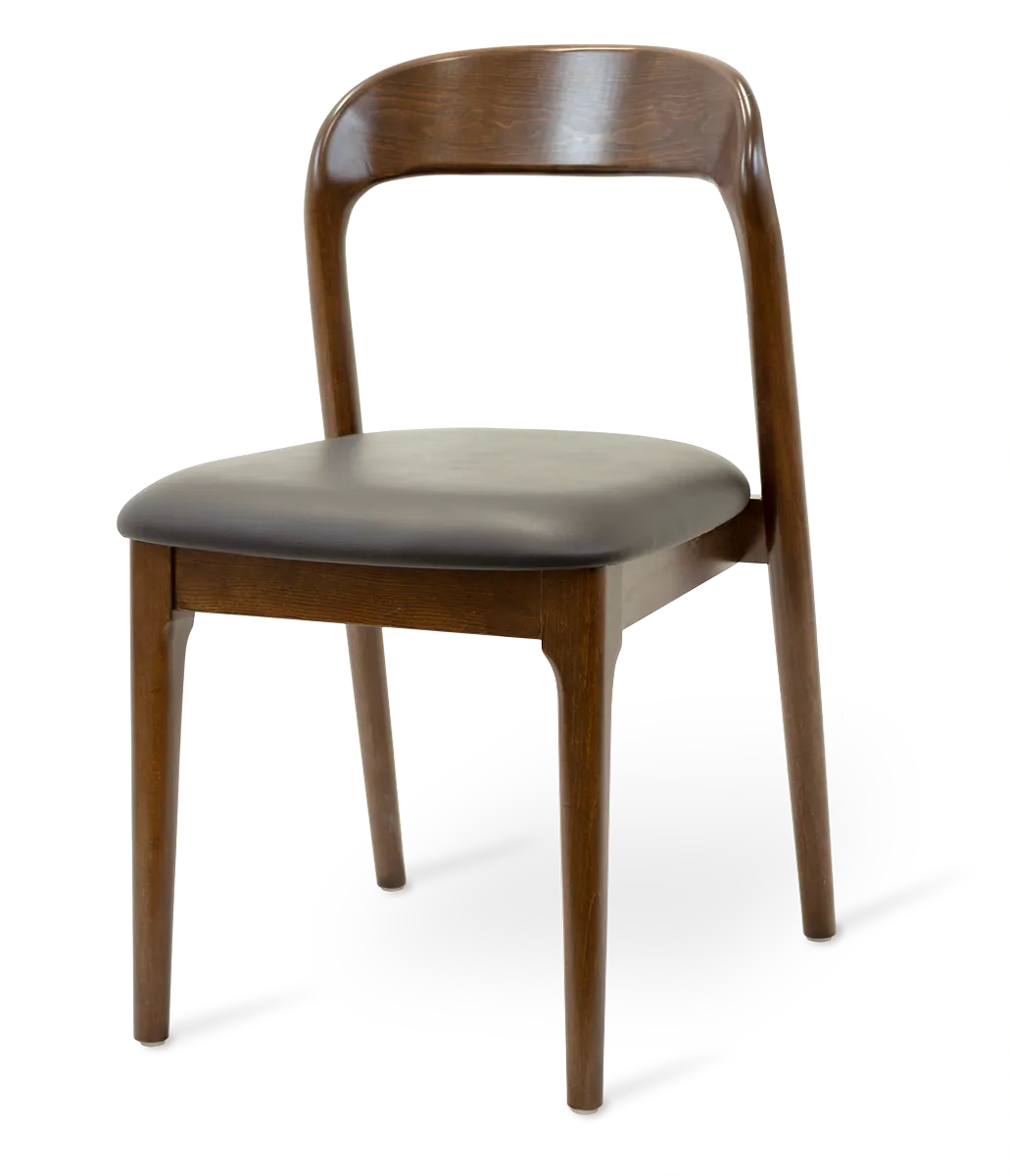 JustChair W11718 Wooden Restaurant Side Chair, Vinyl Upholstered Seat, Slatted Back, German Beech