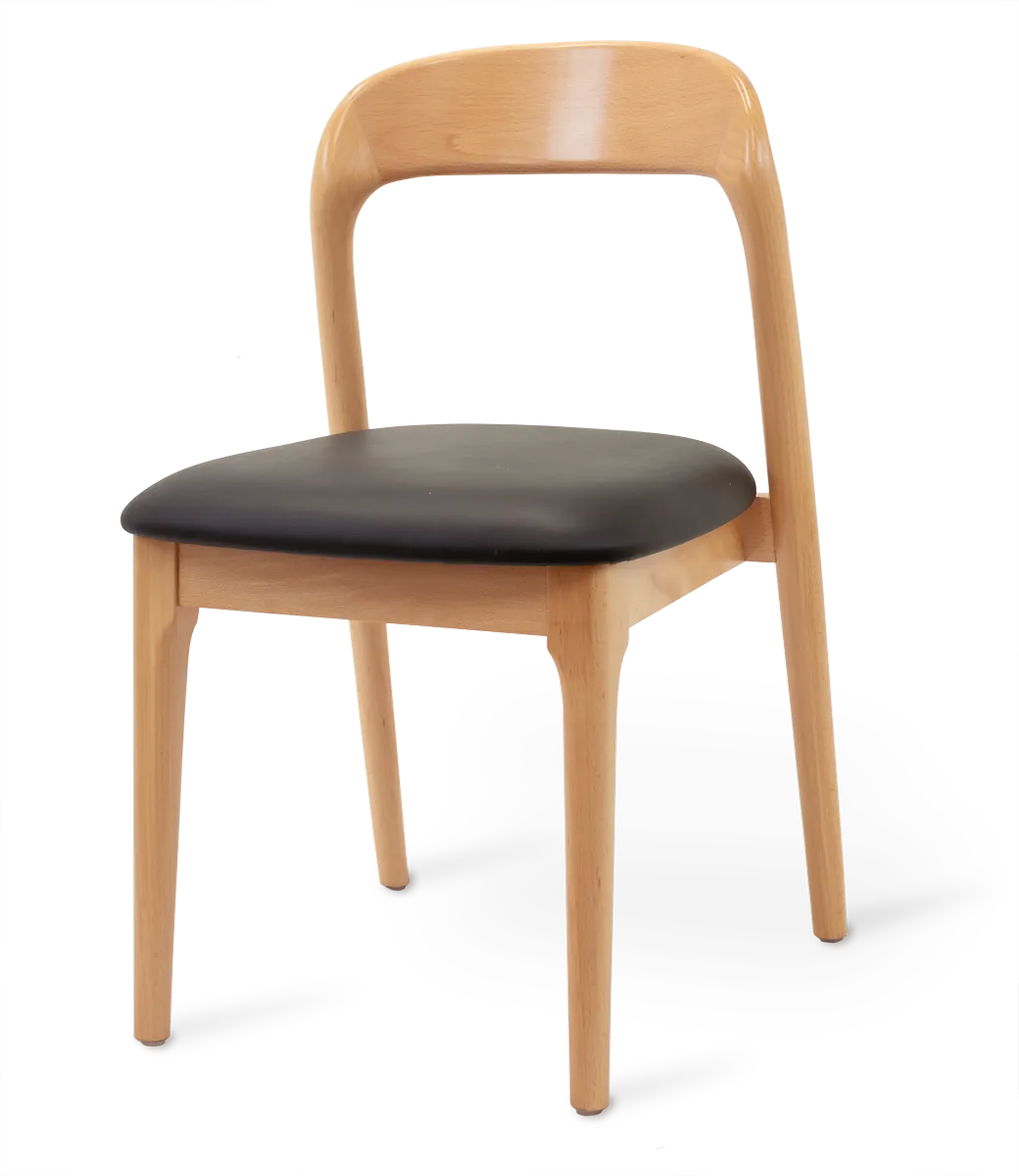 JustChair W11718 Wooden Restaurant Side Chair, Vinyl Upholstered Seat, Slatted Back, German Beech