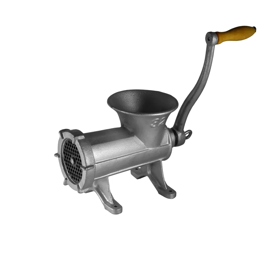 Alfa International 32 HFG Manual Meat Grinder – #32 Hub, Screw-Down Mount, Cast Iron, Worm, Knife, 1/4\" Hole Chopper Plate