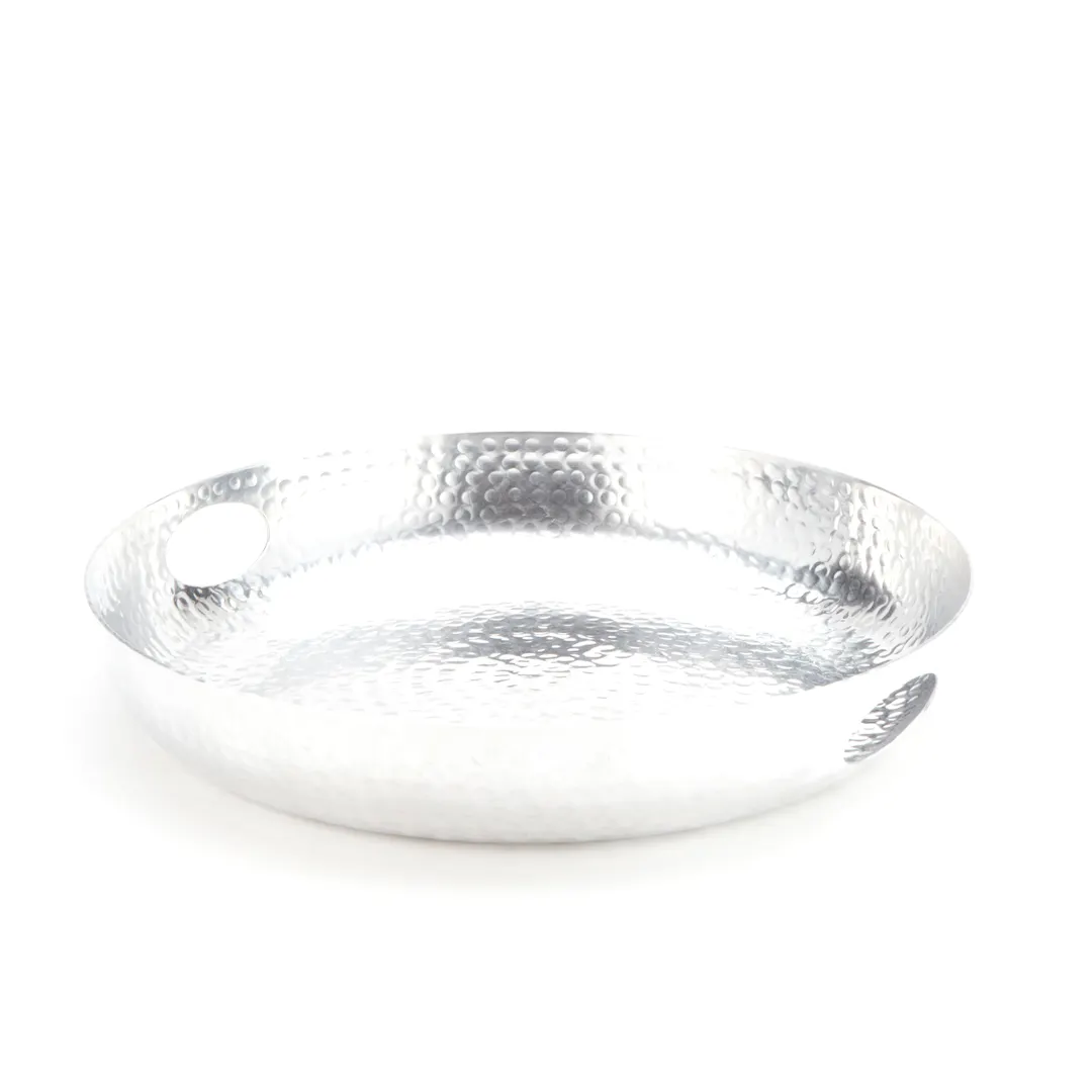 American Metalcraft ATHS16 - 16" Round Hammered Aluminum Serving Tray, 2-3/4" High, Silver Hand Wash