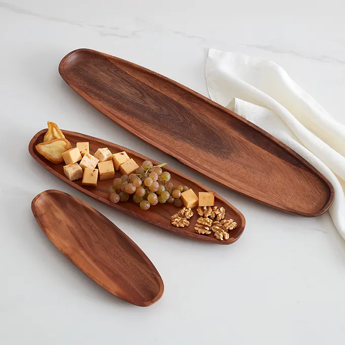 American Metalcraft AWLP - Large Oblong Acacia Wood Serving Platter, Natural, Boat‑Style Tray