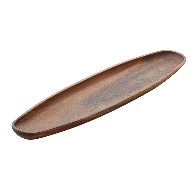 American Metalcraft AWLP - Large Oblong Acacia Wood Serving Platter, Natural, Boat‑Style Tray