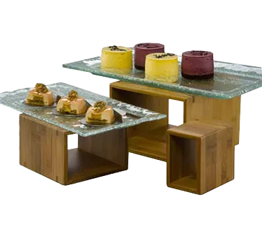 American Metalcraft BAMRD2 Natural Bamboo Wood Riser Set - 3 Risers: 5"x2½", 7"x4¾", 9"x6⅜"