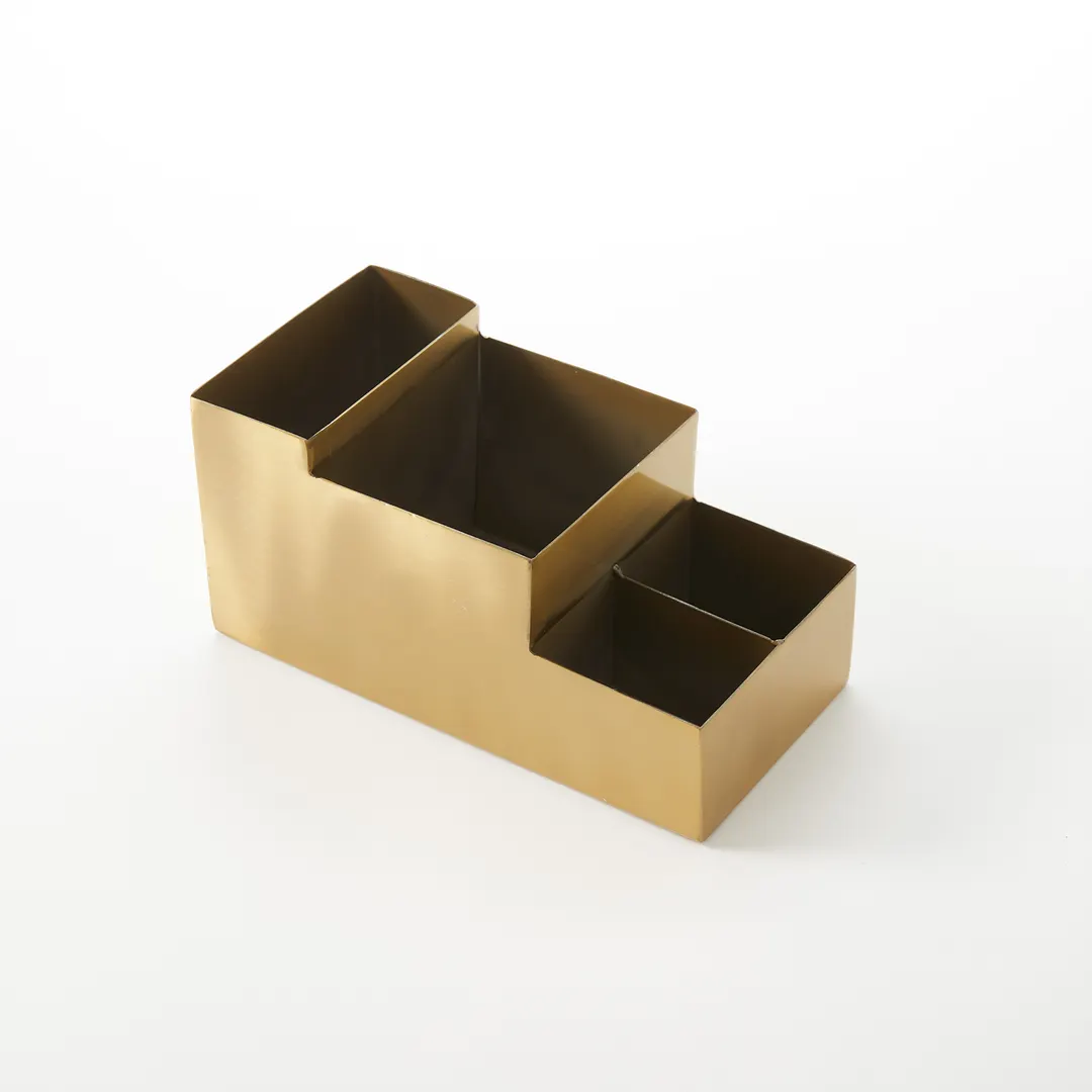 American Metalcraft BARG5 Countertop Condiment Organizer, 3‑Section Coffee Caddy, 4" x 4" Metal Gold, Tabletop