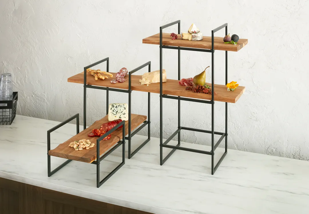 American Metalcraft BRT3 Three‑Tier Black Square Display Riser, 25‑1/2" H, 3‑4 Steps, Modular Tabletop Stand