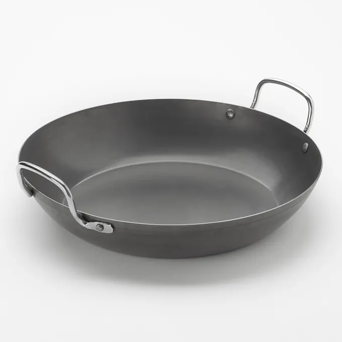 American Metalcraft BSPP12 Paella Pan, 126‑oz (3.75‑qt) 14.20‑in Round Black Steel, Induction Ready
