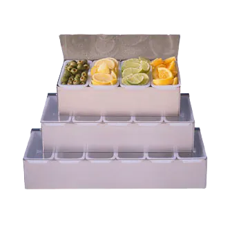 American Metalcraft CD4 Condiment Bar Holder - 4-Box Silver Steel, 12" L x 5¾" W x 3½" H, 400ml Plastic Compartments