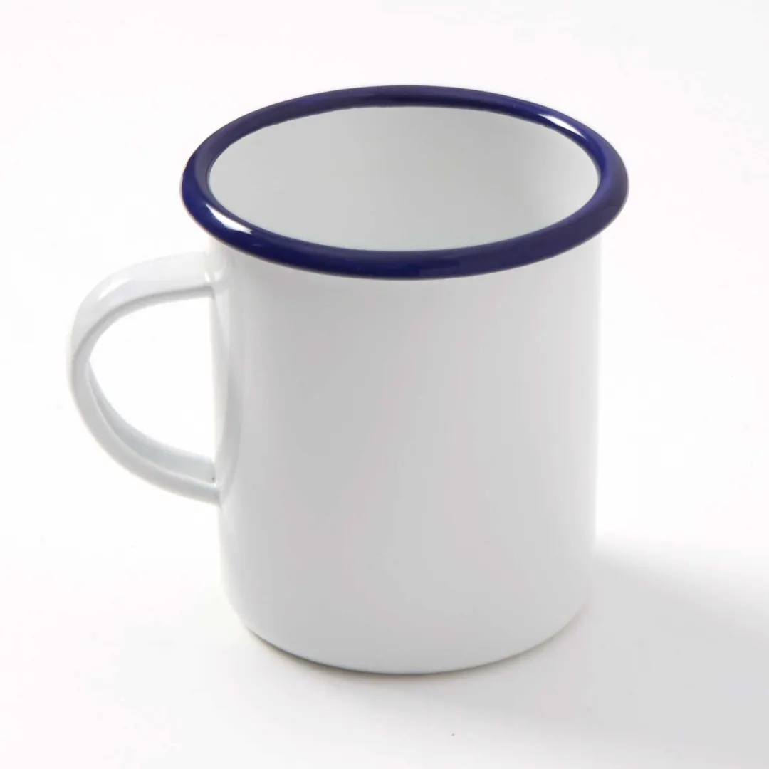 American Metalcraft EWM16 Metal Mug, 16 oz, 3.6" D x 4" H, Steel, White/Blue Rim – Hand Wash