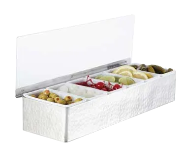 American Metalcraft HMCD5 5‑Compartment Condiment Bar, 14‑3/4" L x 5‑3/4" W x 3‑1/2" H, Stainless Steel Hammered, Silver