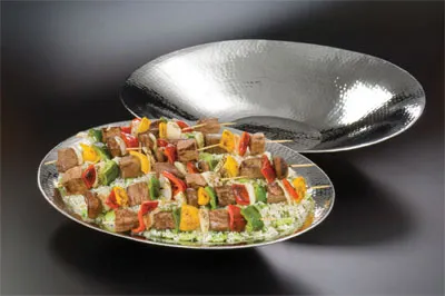 American Metalcraft HMOV1418 Hammered Stainless Steel Oval Bowl 144 oz (4 qt) 18"L x 14"W x 2.5"H