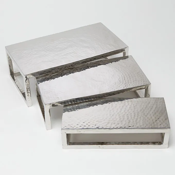 American Metalcraft HMPRR3 Hammered Steel Riser Set Silver, 3-Piece