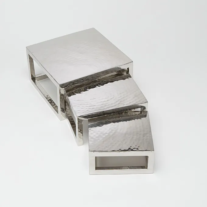 American Metalcraft HMPRS3 3-Piece Hammered Stainless Riser Set, Silver