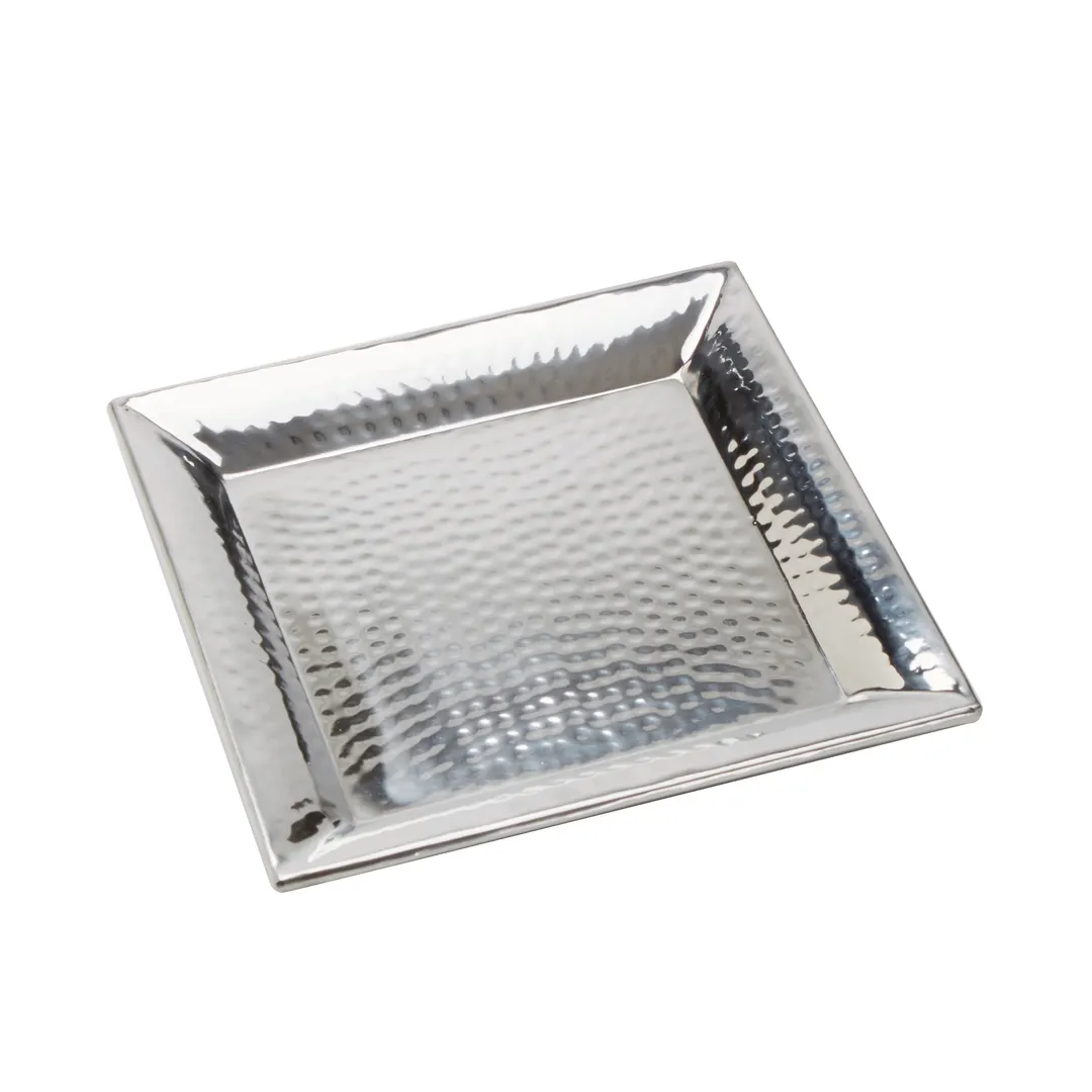 American Metalcraft HMSQ12 Square Serving Tray, 12" x 12" x 1" Stainless Steel, Hammered