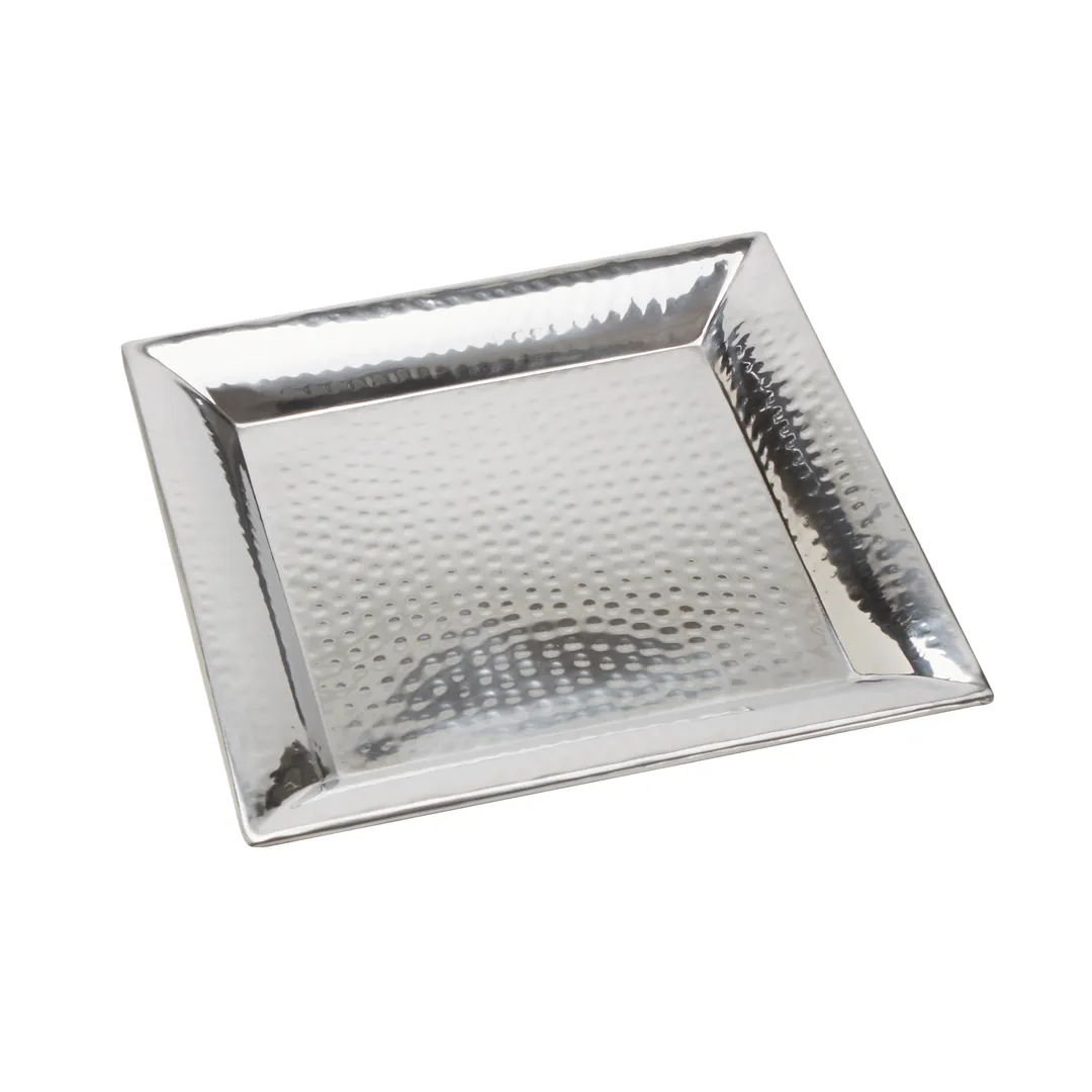 American Metalcraft HMSQ14 Square Stainless Steel Serving & Display Tray, 14" L x 14" W x 1" H, Hammered