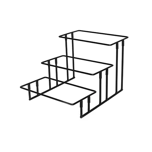 American Metalcraft IS18 3-Tier Black Wrought Iron Display Stand, 20" L x 13.75" W x 12" H, Stair-Step