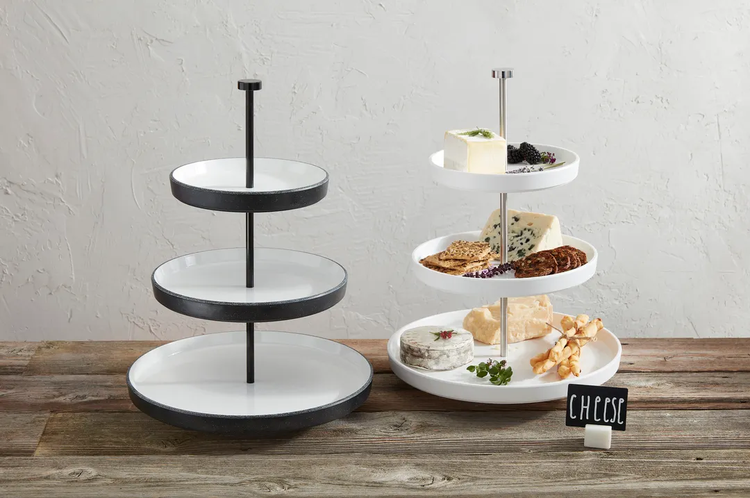 American Metalcraft LFTTSB17 Tiered Display Stand, 17.5" White Melamine with Black Speckles, 3‑4 Tier Lift Collection