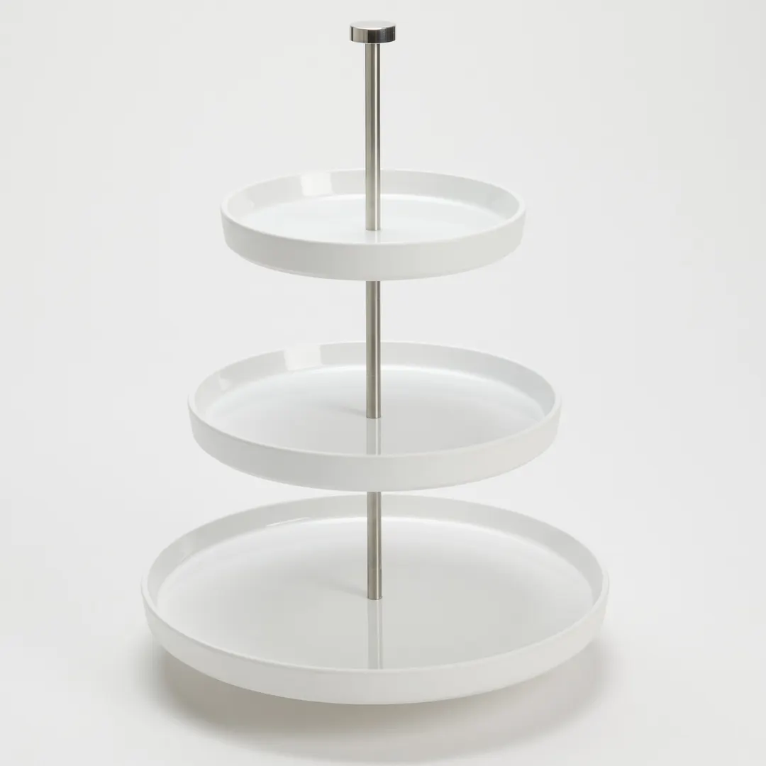 American Metalcraft LFTTSW17 Tiered Display Stand, Round White Melamine, 17.5" H, 3‑4 Tier Lift Collection