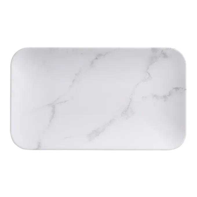 American Metalcraft MCP12MA - 12" x 7" x 1" Rectangular Melamine Platter, Matte Marble White, Mix & Matte Collection