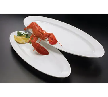 American Metalcraft MEL49 Endurance Boat Platter – 24" L x 9" W x 1-5/8" H Oval Melamine, White, Break‑Resistant