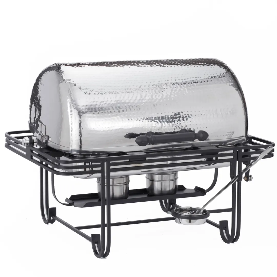 American Metalcraft MESA72H 8‑Quart Rect. Chafing Dish, Roll‑Top 18/10 Hammered Stainless Steel Heat