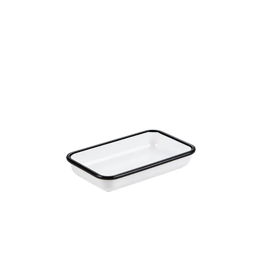 American Metalcraft MRSW6 Serving Platter, 6-7/8" L x 4.25" W x 1-1/8" H, white melamine, black rim, dishwasher safe
