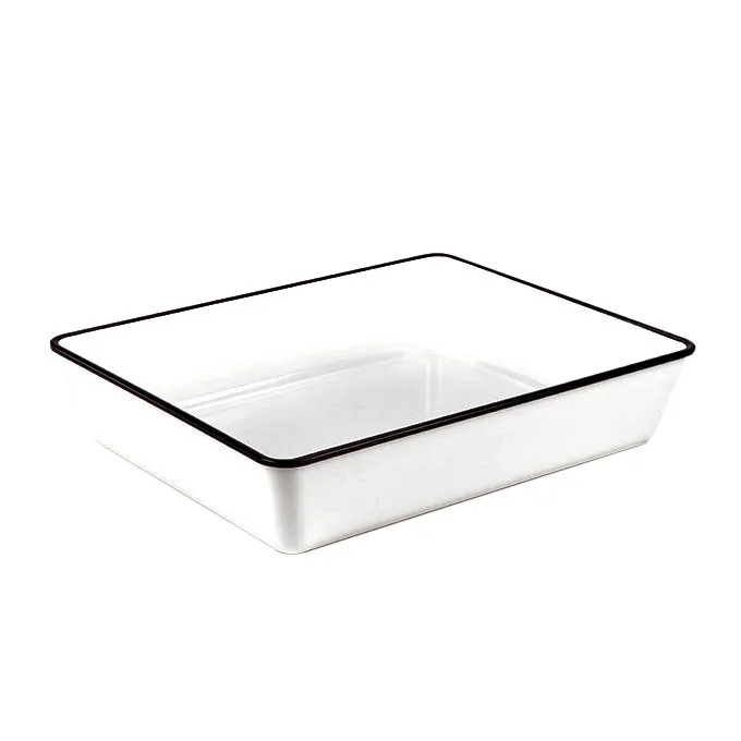 American Metalcraft MRW1215 Rectangular Melamine Bowl, 6 qt, 15×12×3¼ in, White/Black Rim, Break‑Resistant, Dishwasher‑Safe