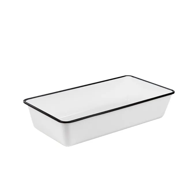 American Metalcraft MRW815 Rectangular Bowl, 4 Qt (144 oz) 15" L x 8" W x 3¼" H, White with Black Rim, Melamine