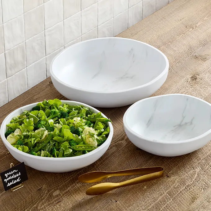 American Metalcraft MWB14 - 7 Quart (14.75" Dia x 3.5" H) Round Melamine Bowl, White Marble