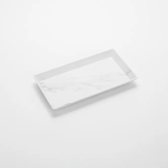 American Metalcraft MWMEL19 Platter, 14" x 7.5" x 1.5" Rectangular Melamine, White Marble Pattern, Naturals Collection