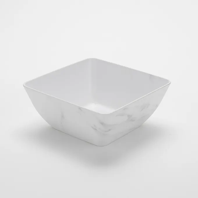 American Metalcraft MWMSQ9 Square Melamine Bowl, 3-4 Quart (96‑127 oz), 9.5" L x 9.5" W x 4" H, White Marble, Naturals